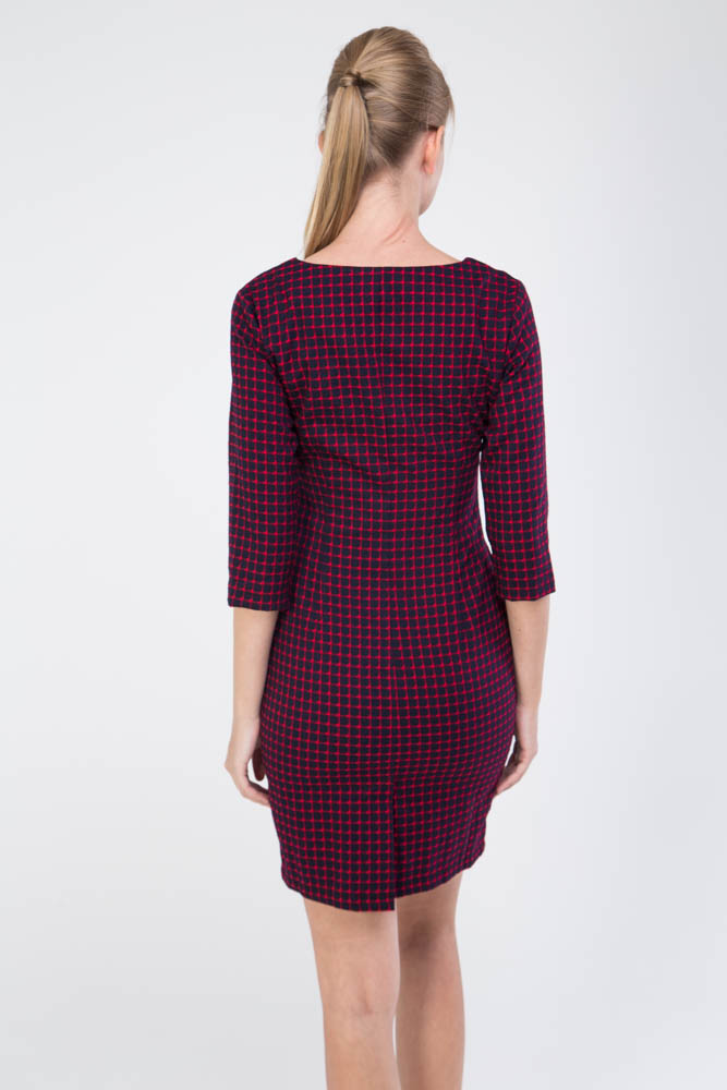 Фото товара 8847, бордовое платье в клеточку