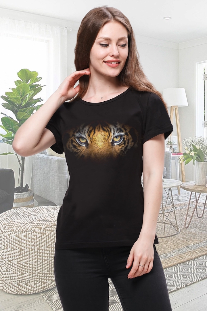 Фото товара 19365, черная футболка с тигром